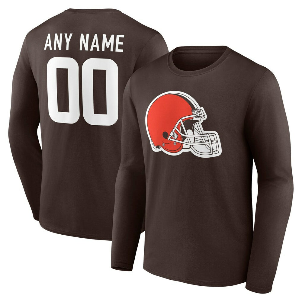 Cleveland Browns Team Authentic Personalized Name & Number Long Sleeve T-Shirt - Brown T-shirts