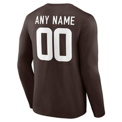 Cleveland Browns Team Authentic Personalized Name & Number Long Sleeve T-Shirt - Brown T-shirts
