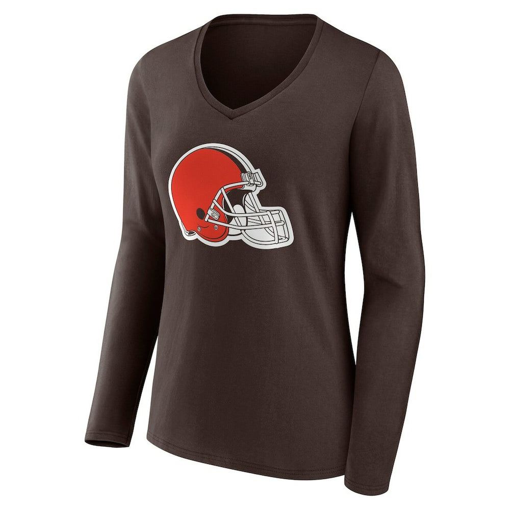 Cleveland Browns Women's Team Authentic Personalized Name & Number Long Sleeve V-Neck T-Shirt - Brown T-shirts