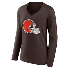 Cleveland Browns Women's Team Authentic Personalized Name & Number Long Sleeve V-Neck T-Shirt - Brown T-shirts