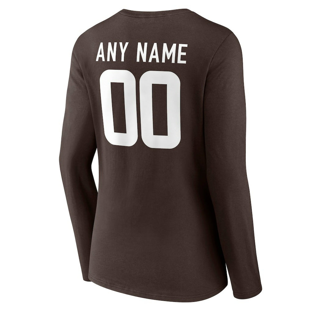 Cleveland Browns Women's Team Authentic Personalized Name & Number Long Sleeve V-Neck T-Shirt - Brown T-shirts