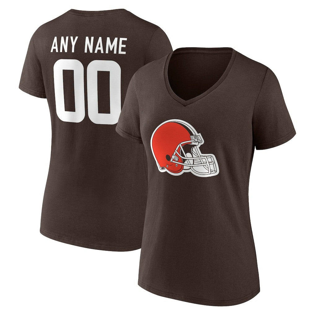 Cleveland Browns Women's Team Authentic Personalized Name & Number V-Neck T-Shirt - Brown T-shirts
