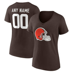 Cleveland Browns Women's Team Authentic Personalized Name & Number V-Neck T-Shirt - Brown T-shirts