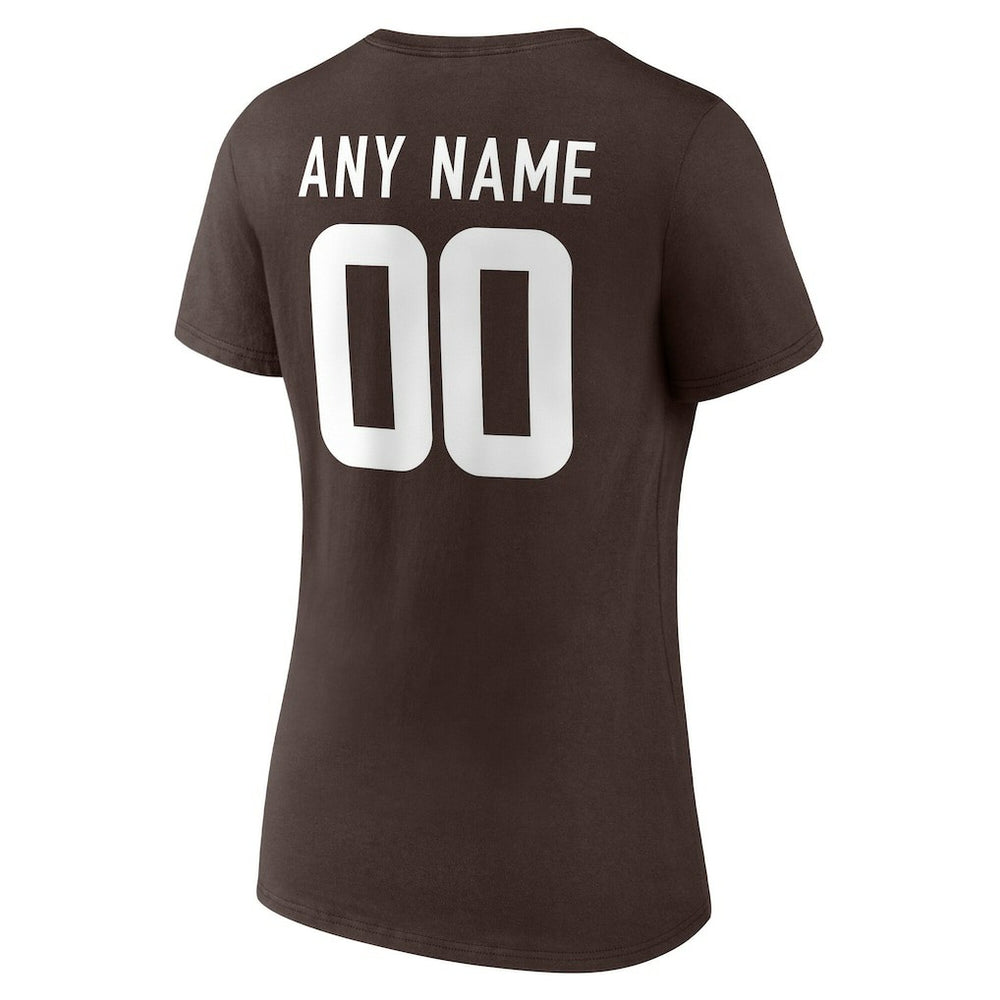 Cleveland Browns Women's Team Authentic Personalized Name & Number V-Neck T-Shirt - Brown T-shirts