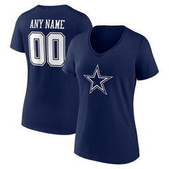 Dallas Cowboys Women's Team Authentic Personalized Name & Number V-Neck T-Shirt - Navy T-shirts