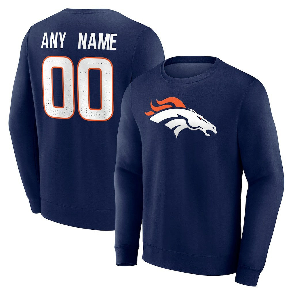 Denver Broncos Team Authentic Personalized Name & Number Sweatshirt - Navy Sweatshirts