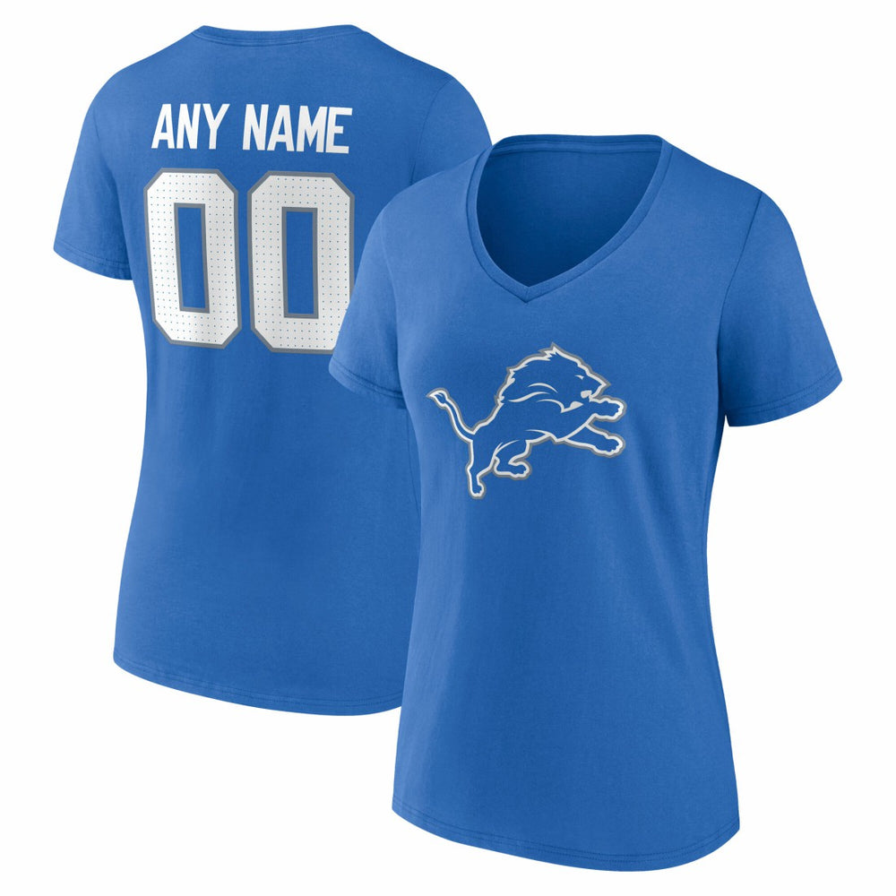 Detroit Lions Women's Team Authentic Personalized Name & Number V-Neck T-Shirt - Blue T-shirts