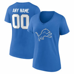 Detroit Lions Women's Team Authentic Personalized Name & Number V-Neck T-Shirt - Blue T-shirts