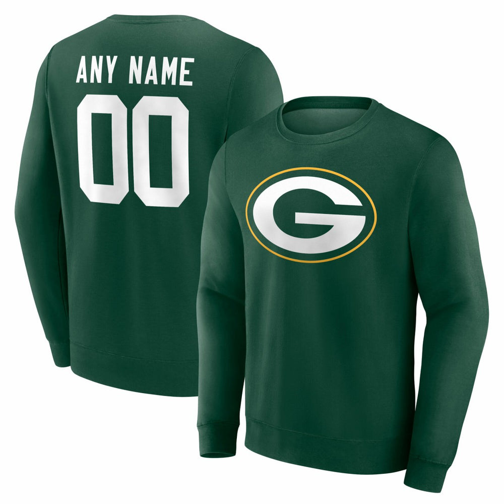 Green Bay Packers Team Authentic Personalized Name & Number Sweatshirt - Green Sweatshirts