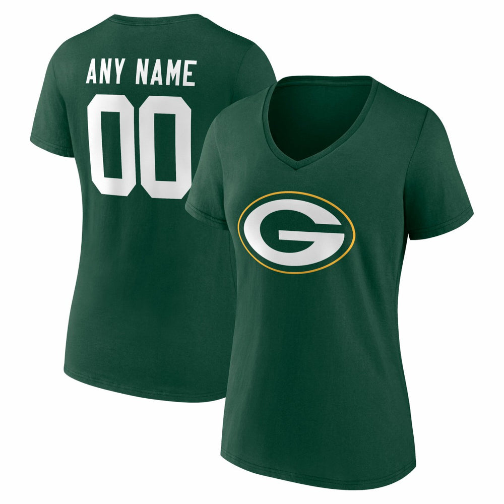 Green Bay Packers Women's Team Authentic Personalized Name & Number V-Neck T-Shirt - Green T-shirts