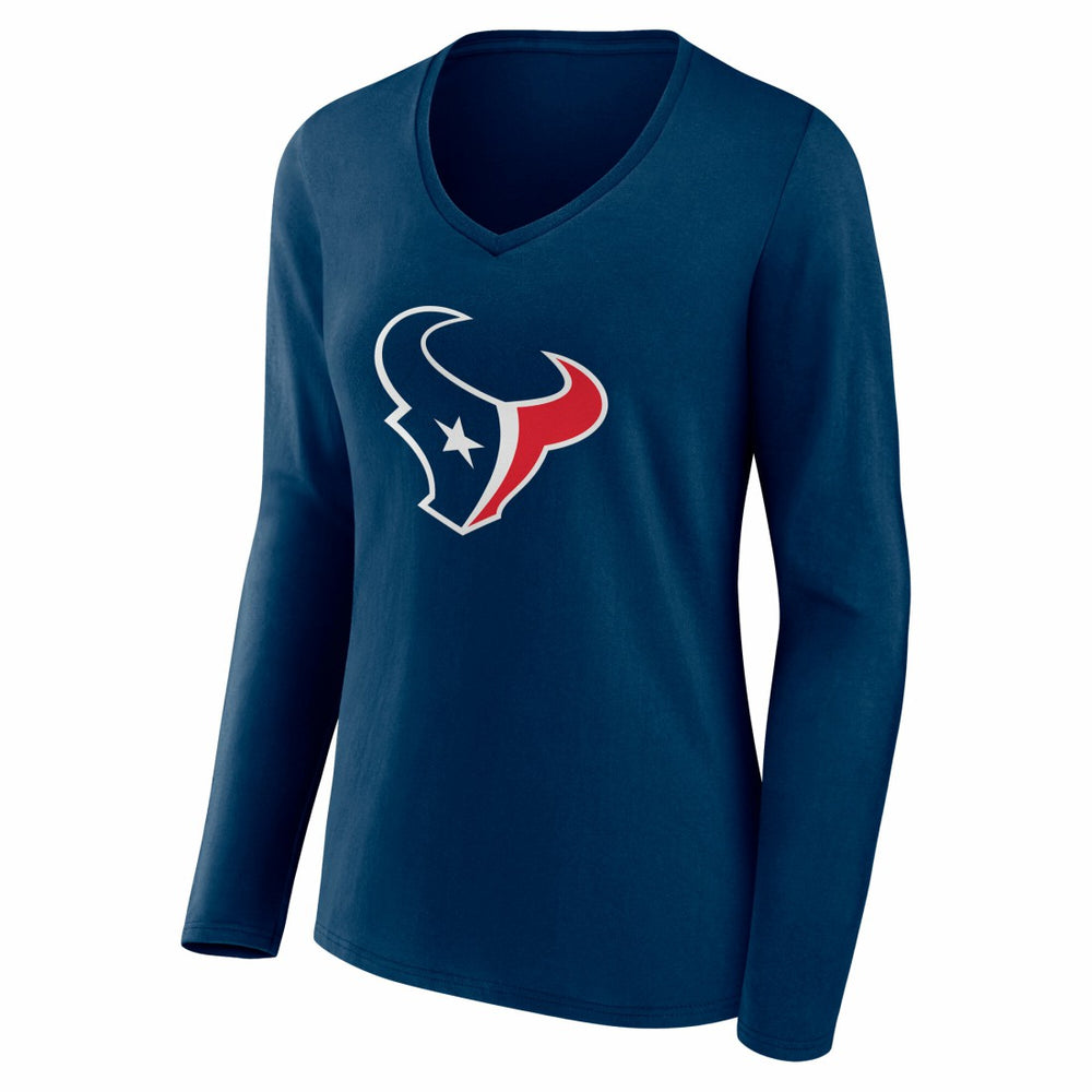 Houston Texans Women's Team Authentic Personalized Name & Number Long Sleeve V-Neck T-Shirt - Navy T-shirts