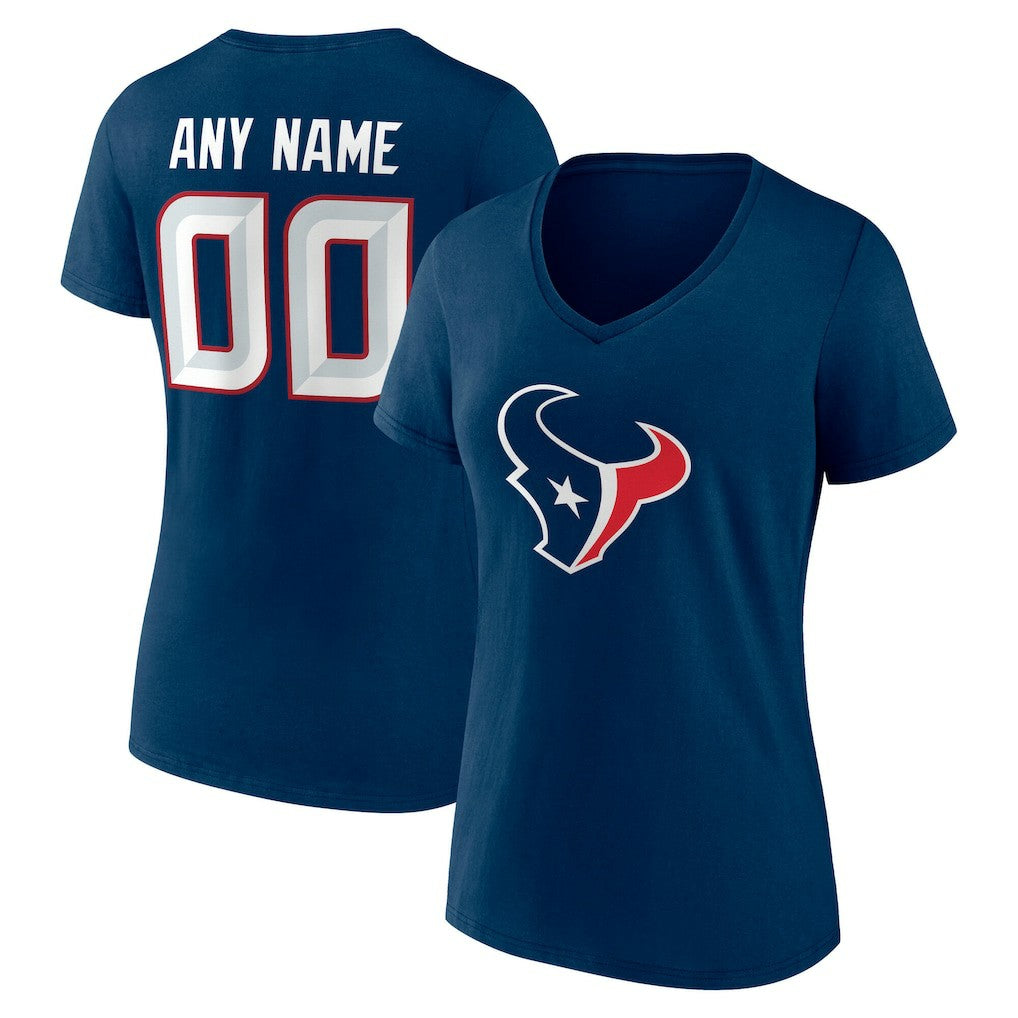Houston Texans Women's Team Authentic Personalized Name & Number V-Neck T-Shirt - Navy T-shirts
