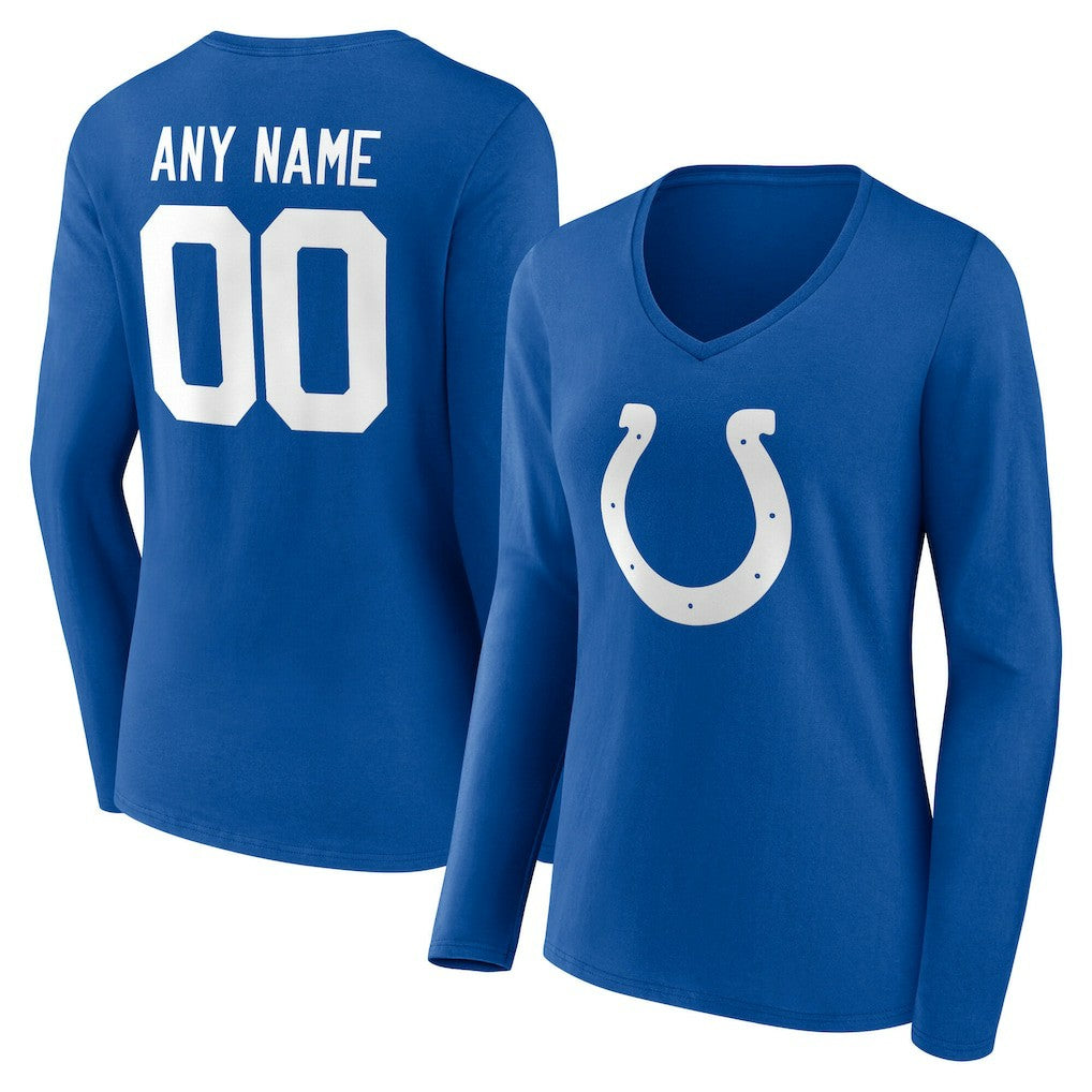 Indianapolis Colts Women's Team Authentic Personalized Name & Number Long Sleeve V-Neck T-Shirt - Royal T-shirts