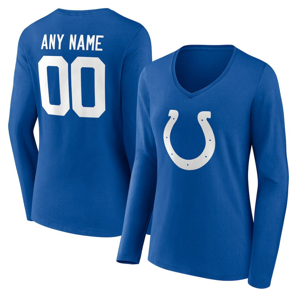 Indianapolis Colts Women's Team Authentic Personalized Name & Number Long Sleeve V-Neck T-Shirt - Royal T-shirts