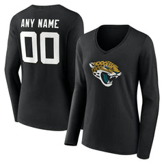 Jacksonville Jaguars Women's Team Authentic Personalized Name & Number Long Sleeve V-Neck T-Shirt - Black T-shirts
