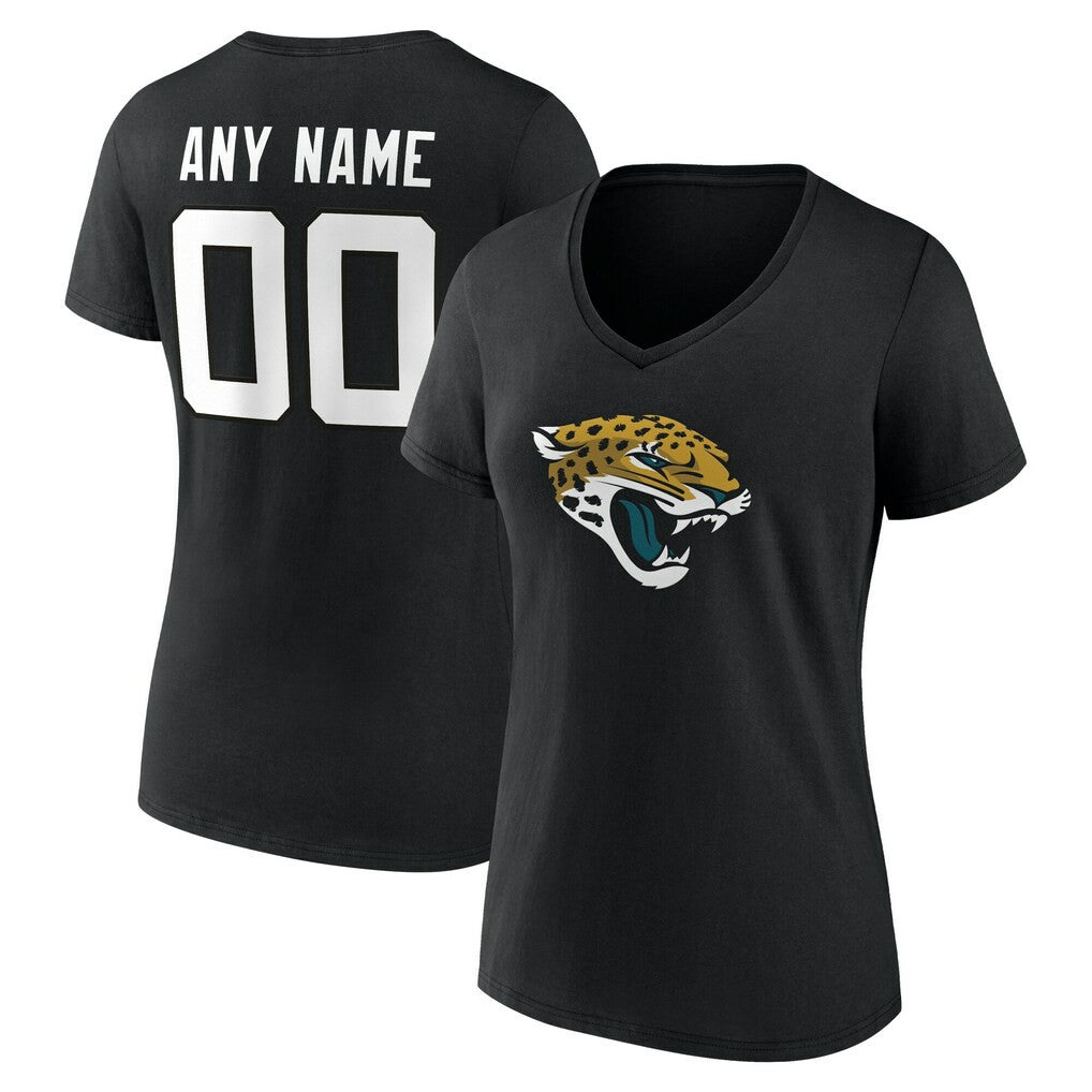 Jacksonville Jaguars Women's Team Authentic Personalized Name & Number V-Neck T-Shirt - Black T-shirts