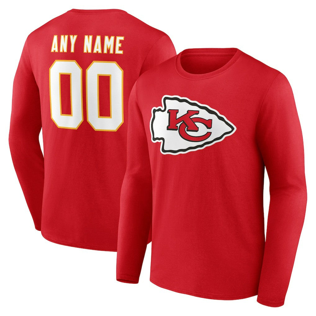 Kansas City Chiefs Team Authentic Personalized Name & Number Long Sleeve T-Shirt - Red T-shirts