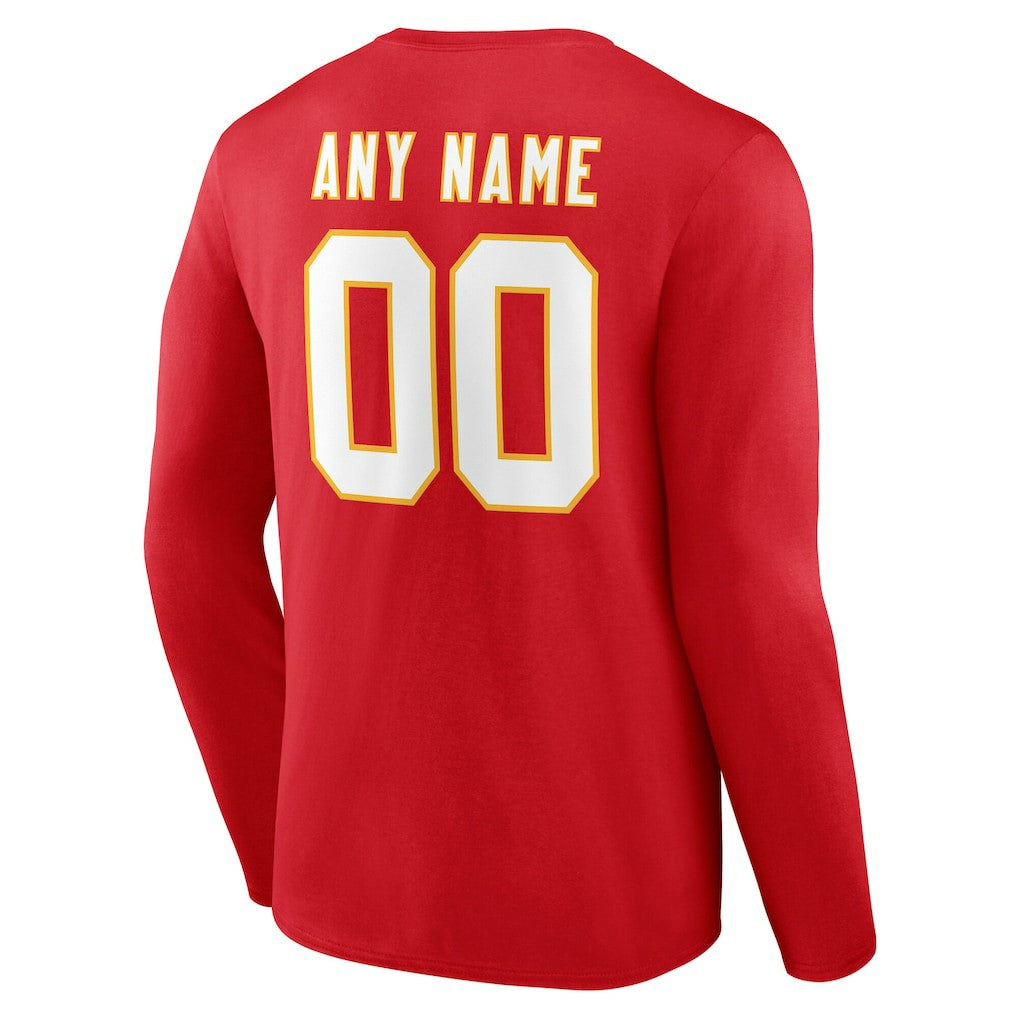 Kansas City Chiefs Team Authentic Personalized Name & Number Long Sleeve T-Shirt - Red T-shirts