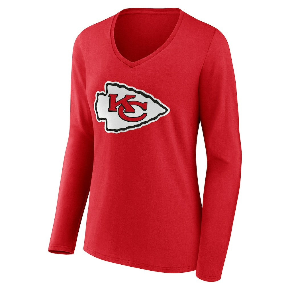 Kansas City Chiefs Women's Team Authentic Personalized Name & Number Long Sleeve V-Neck T-Shirt - Red T-shirts