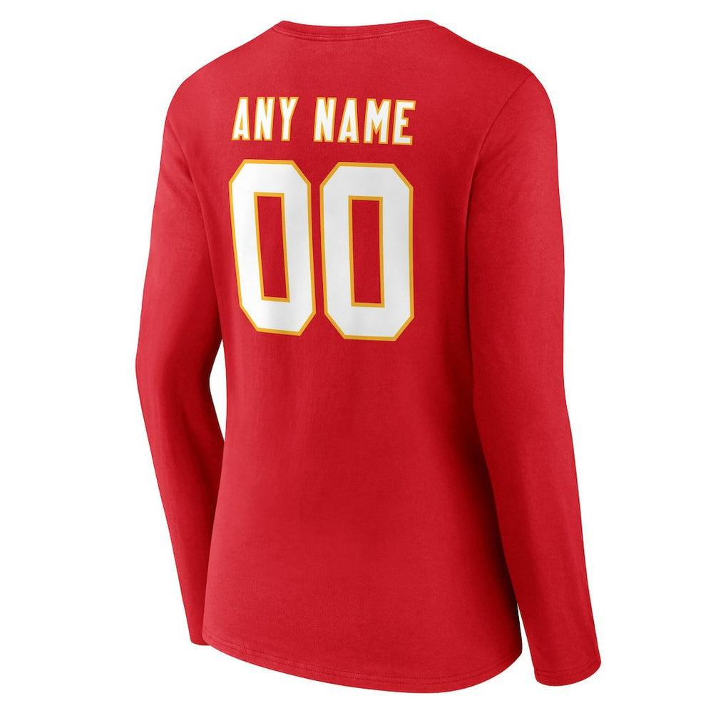 Kansas City Chiefs Women's Team Authentic Personalized Name & Number Long Sleeve V-Neck T-Shirt - Red T-shirts