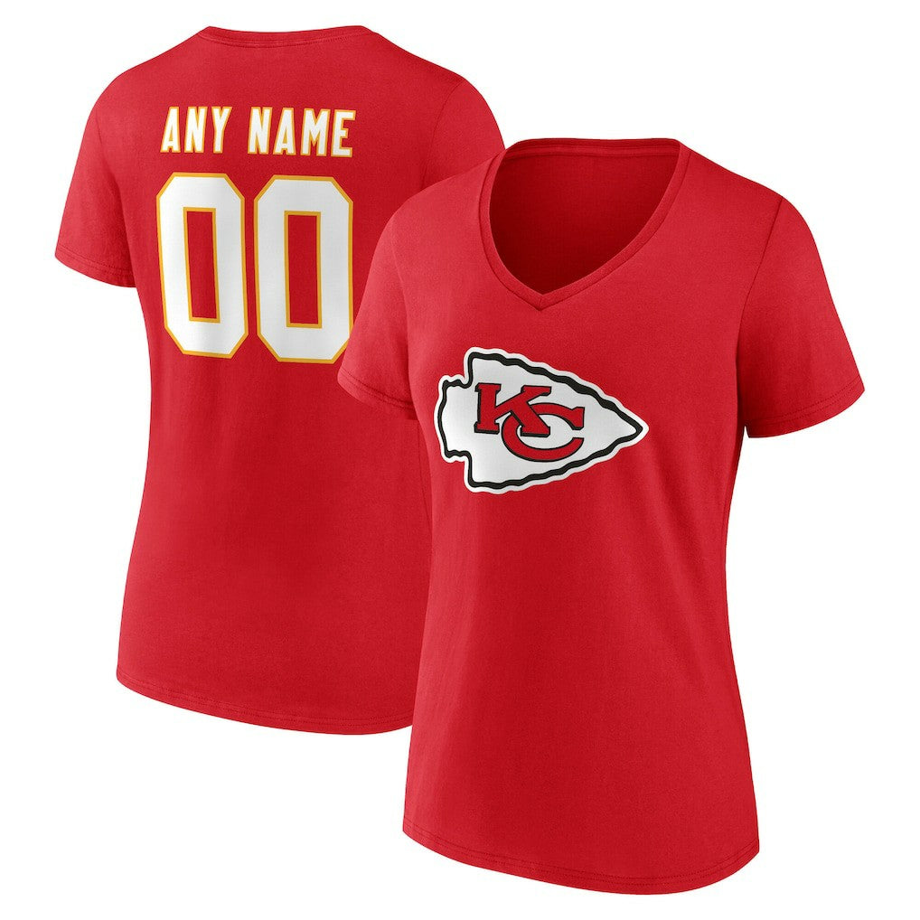 Kansas City Chiefs Women's Team Authentic Personalized Name & Number V-Neck T-Shirt - Red T-shirts