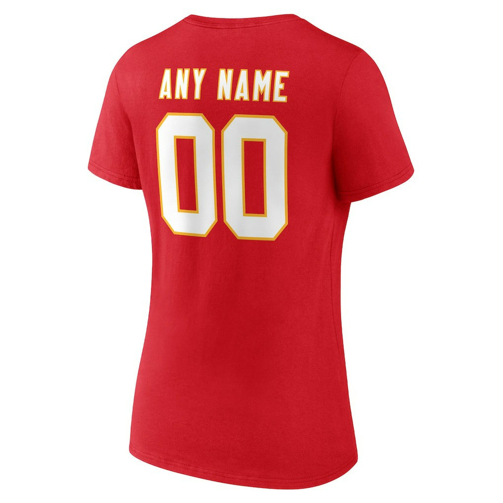 Kansas City Chiefs Women's Team Authentic Personalized Name & Number V-Neck T-Shirt - Red T-shirts