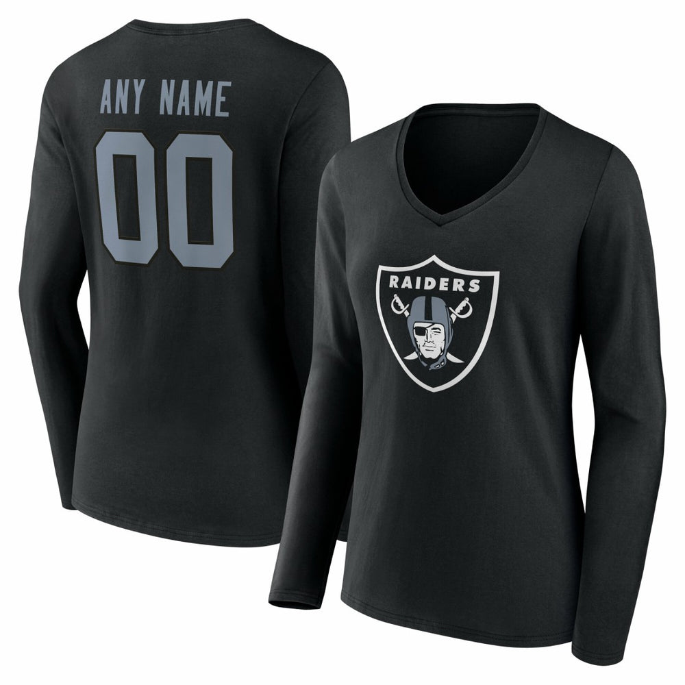 Las Vegas Raiders Women's Team Authentic Personalized Name & Number Long Sleeve V-Neck T-Shirt - Black T-shirts