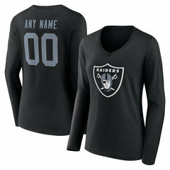 Las Vegas Raiders Women's Team Authentic Personalized Name & Number Long Sleeve V-Neck T-Shirt - Black T-shirts