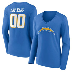 Los Angeles Chargers Women's Team Authentic Personalized Name & Number Long Sleeve V-Neck T-Shirt - Powder Blue T-shirts