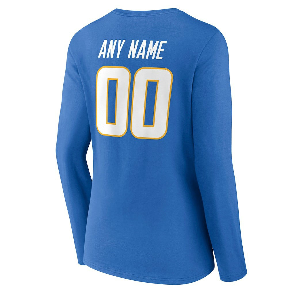 Los Angeles Chargers Women's Team Authentic Personalized Name & Number Long Sleeve V-Neck T-Shirt - Powder Blue T-shirts
