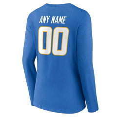 Los Angeles Chargers Women's Team Authentic Personalized Name & Number Long Sleeve V-Neck T-Shirt - Powder Blue T-shirts