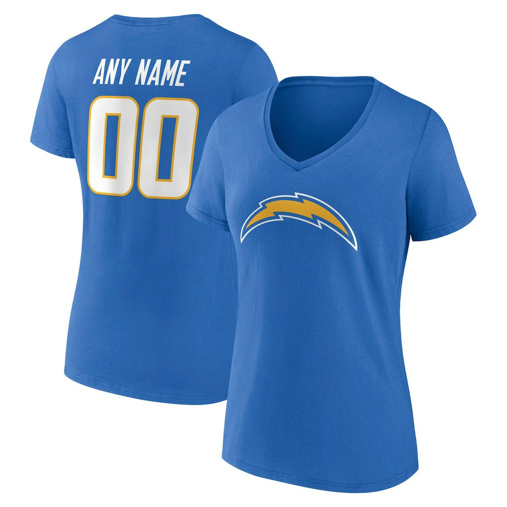 Los Angeles Chargers Women's Team Authentic Personalized Name & Number V-Neck T-Shirt - Powder Blue T-shirts