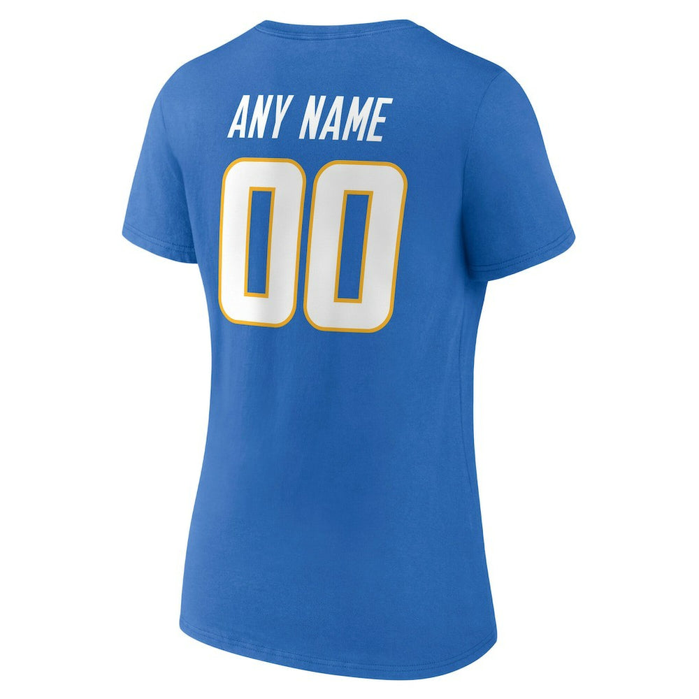 Los Angeles Chargers Women's Team Authentic Personalized Name & Number V-Neck T-Shirt - Powder Blue T-shirts