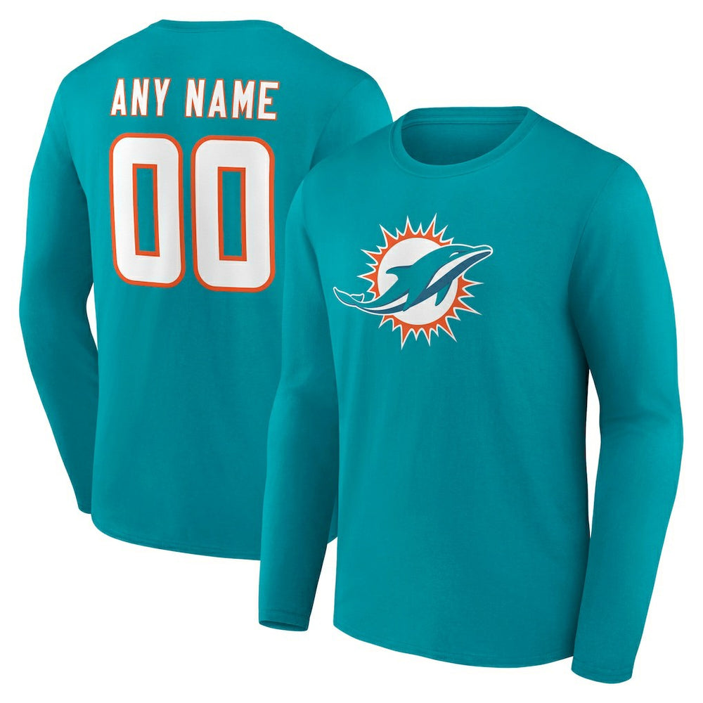 Miami Dolphins Team Authentic Personalized Name & Number Long Sleeve T-Shirt - Aqua T-shirts