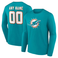 Miami Dolphins Team Authentic Personalized Name & Number Long Sleeve T-Shirt - Aqua T-shirts