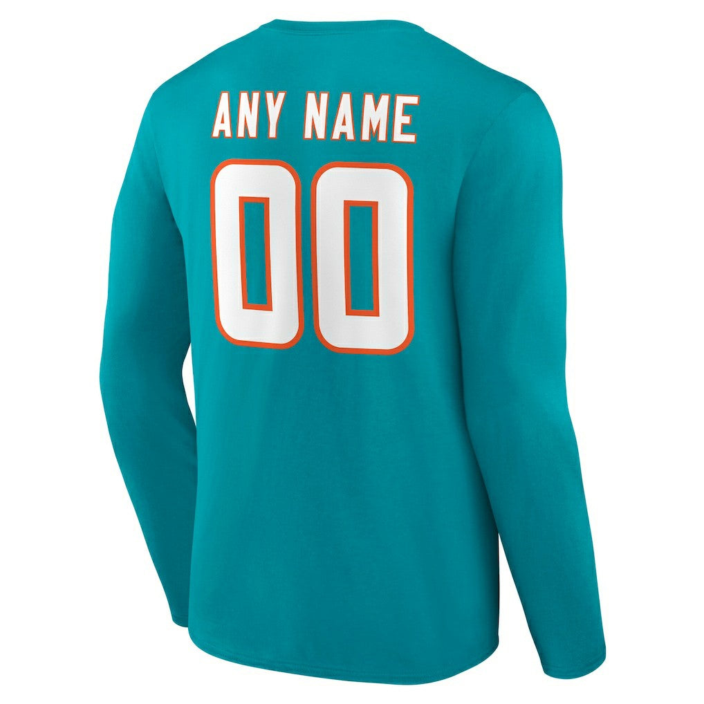 Miami Dolphins Team Authentic Personalized Name & Number Long Sleeve T-Shirt - Aqua T-shirts