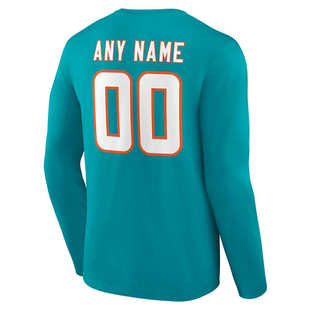 Miami Dolphins Team Authentic Personalized Name & Number Long Sleeve T-Shirt - Aqua T-shirts