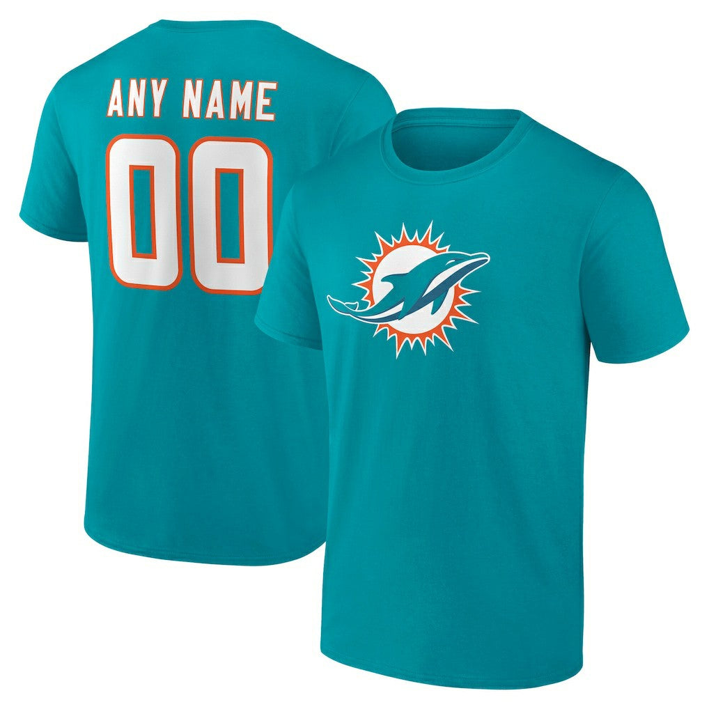 Miami Dolphins Team Authentic Personalized Name & Number T-Shirt - Aqua T-shirts