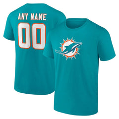 Miami Dolphins Team Authentic Personalized Name & Number T-Shirt - Aqua T-shirts