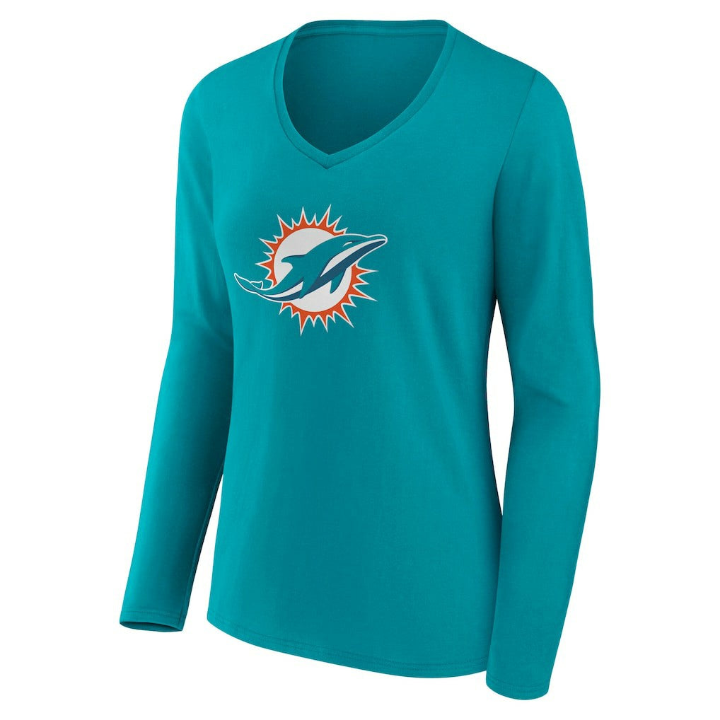 Miami Dolphins Women's Team Authentic Personalized Name & Number Long Sleeve V-Neck T-Shirt - Aqua T-shirts