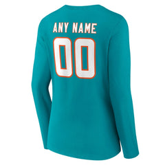 Miami Dolphins Women's Team Authentic Personalized Name & Number Long Sleeve V-Neck T-Shirt - Aqua T-shirts