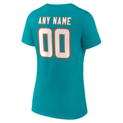 Miami Dolphins Women's Team Authentic Personalized Name & Number V-Neck T-Shirt - Aqua T-shirts