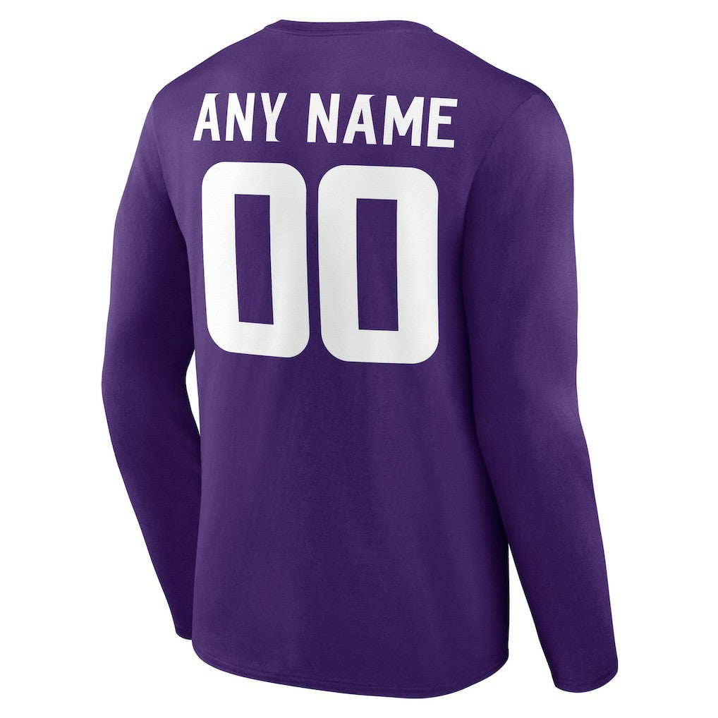 Minnesota Vikings Team Authentic Personalized Name & Number Long Sleeve T-Shirt - Purple T-shirts