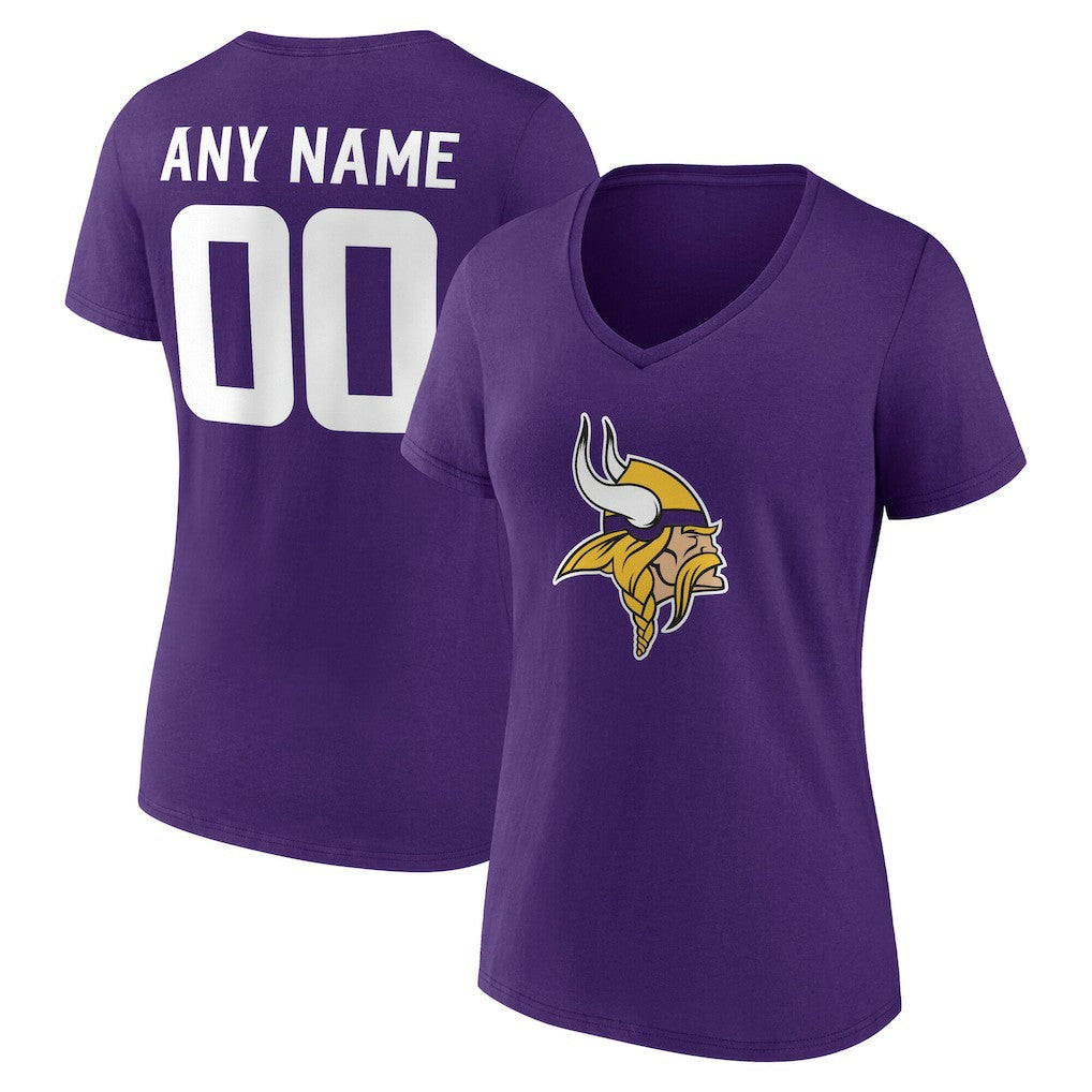 Minnesota Vikings Women's Team Authentic Personalized Name & Number V-Neck T-Shirt - Purple T-shirts