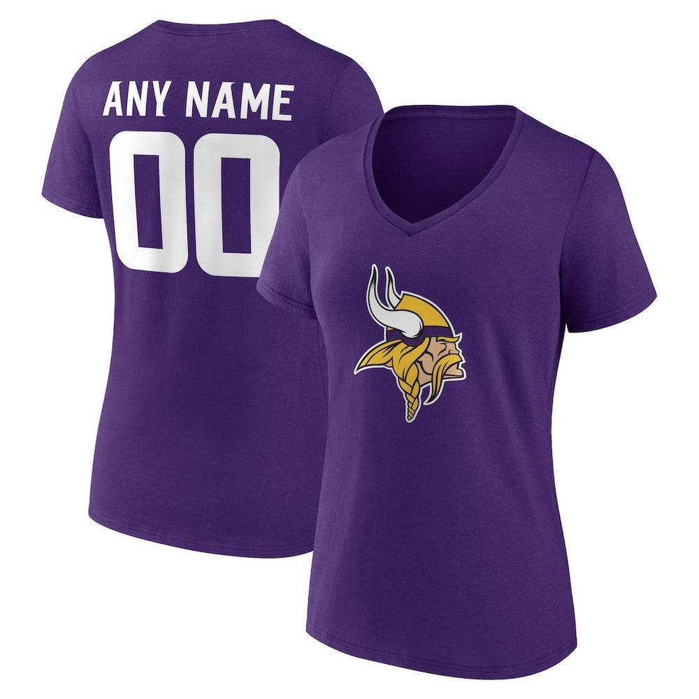 Minnesota Vikings Women's Team Authentic Personalized Name & Number V-Neck T-Shirt - Purple T-shirts
