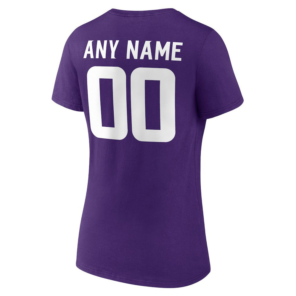 Minnesota Vikings Women's Team Authentic Personalized Name & Number V-Neck T-Shirt - Purple T-shirts