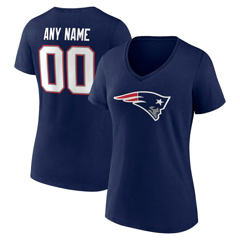 New England Patriots Women's Team Authentic Personalized Name & Number V-Neck T-Shirt - Navy T-shirts