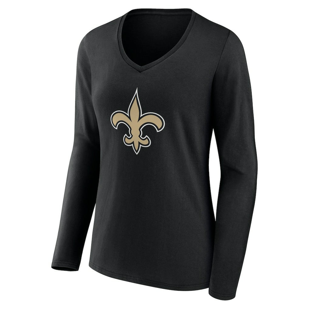 New Orleans Saints Women's Team Authentic Personalized Name & Number Long Sleeve V-Neck T-Shirt - Black T-shirts