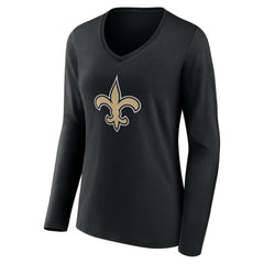 New Orleans Saints Women's Team Authentic Personalized Name & Number Long Sleeve V-Neck T-Shirt - Black T-shirts