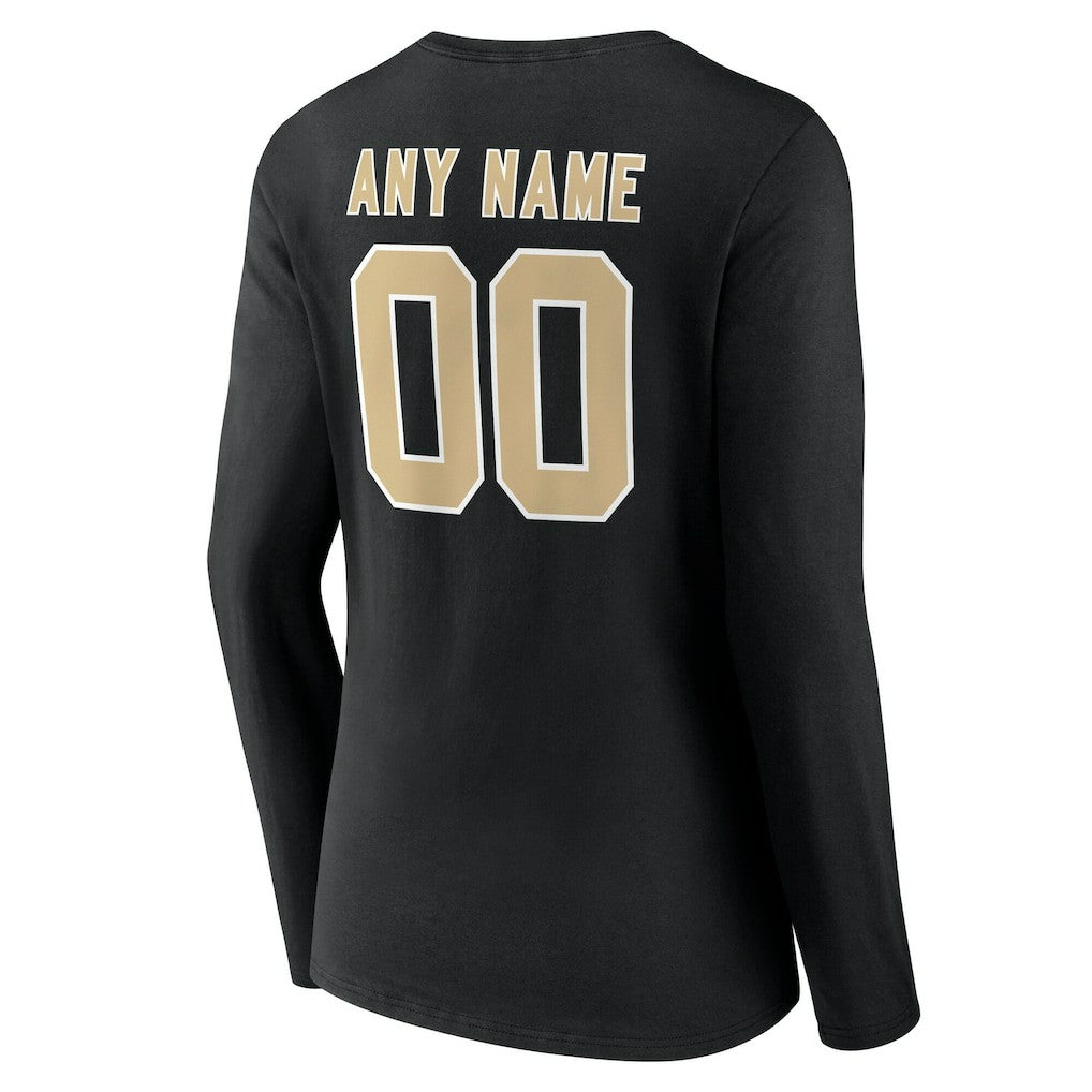 New Orleans Saints Women's Team Authentic Personalized Name & Number Long Sleeve V-Neck T-Shirt - Black T-shirts